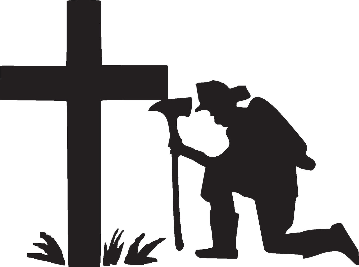 Firefighter at Cross Decal Sticker